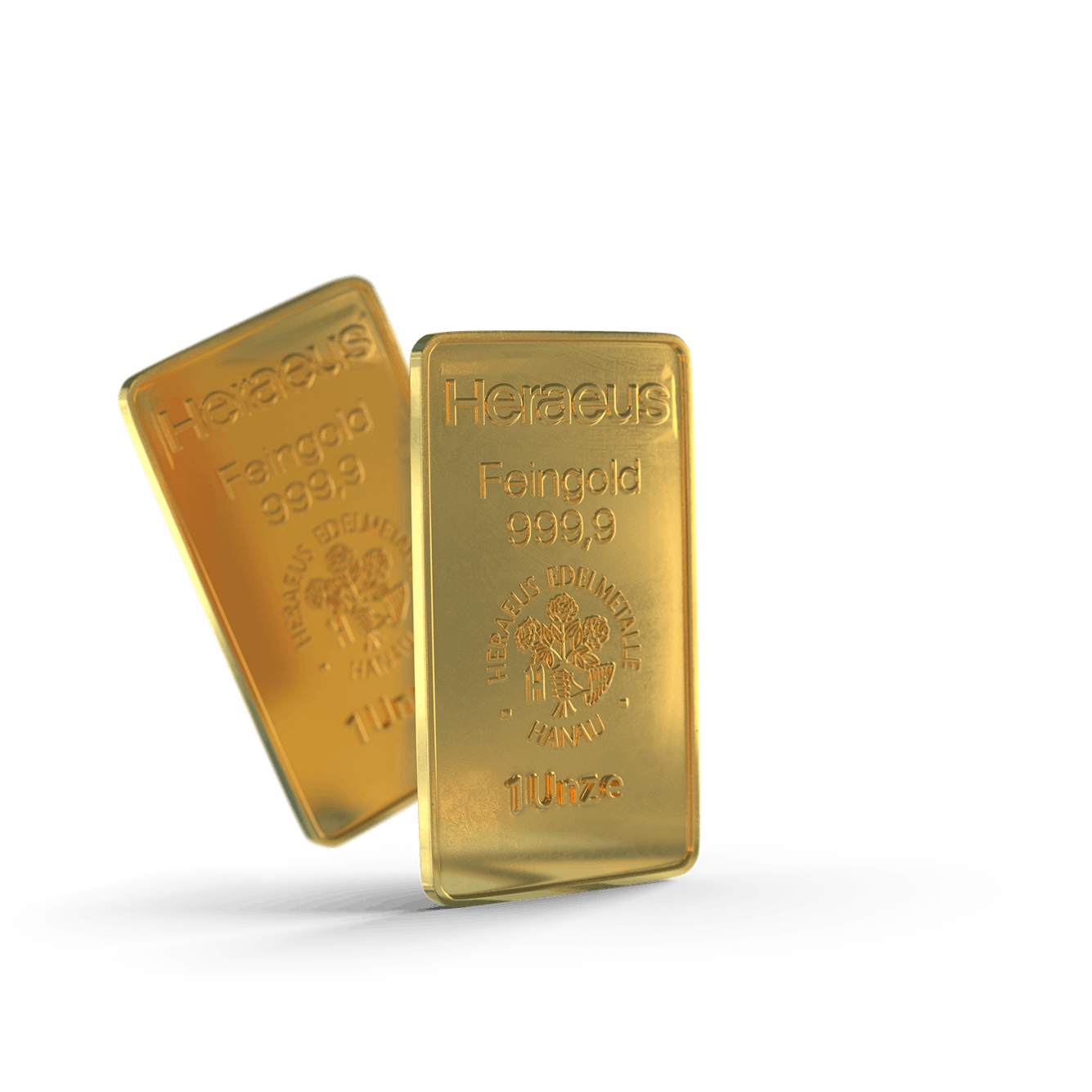 Zwei Goldbarren, der eine schweb leicht schräg hinter den anderen hervor. Mit Golden Gates in Gold im Sparplan oder als Einmalanlage investieren.
