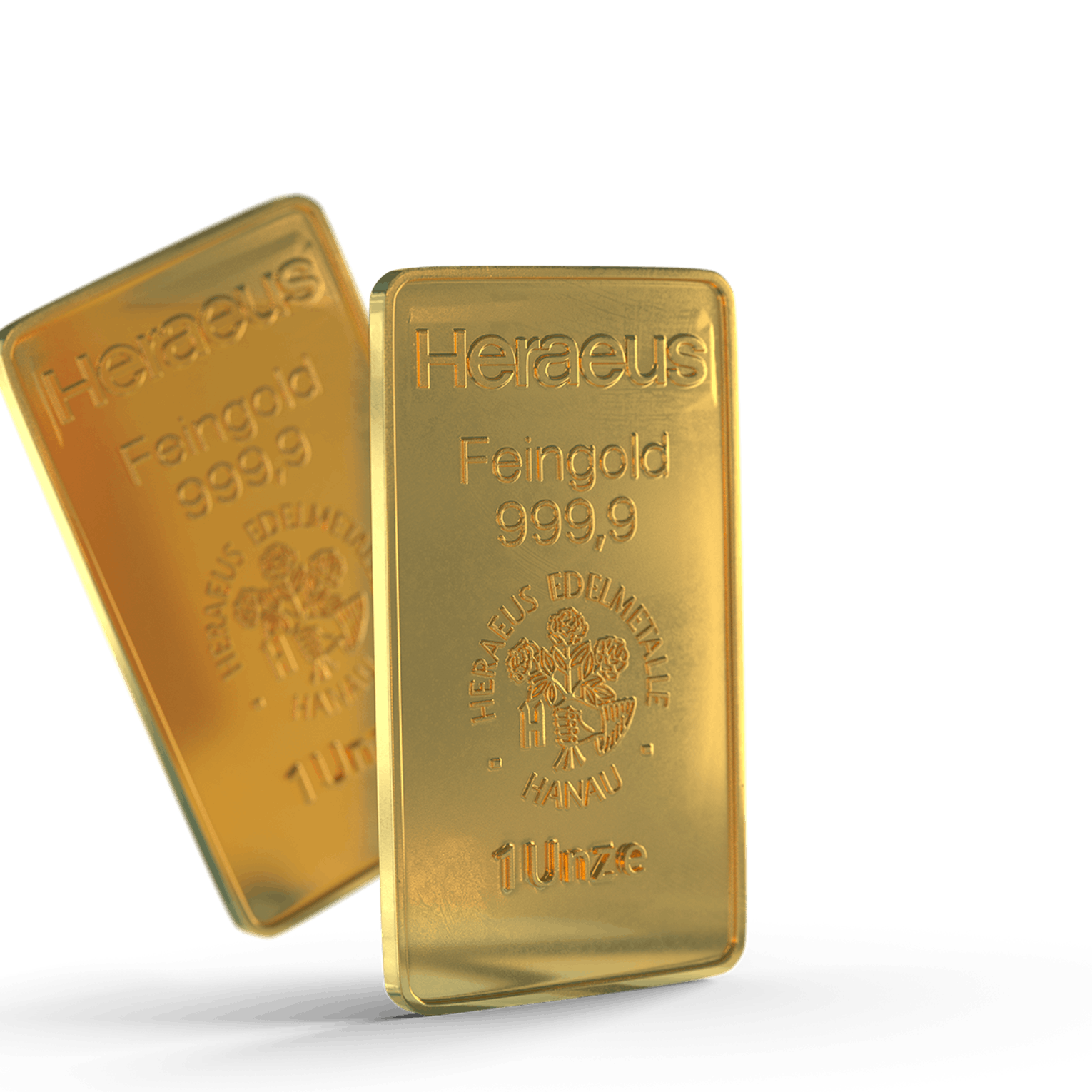 Zwei Goldbarren, der eine schweb leicht schräg hinter den anderen hervor. Mit Golden Gates in Gold im Sparplan oder als Einmalanlage investieren.